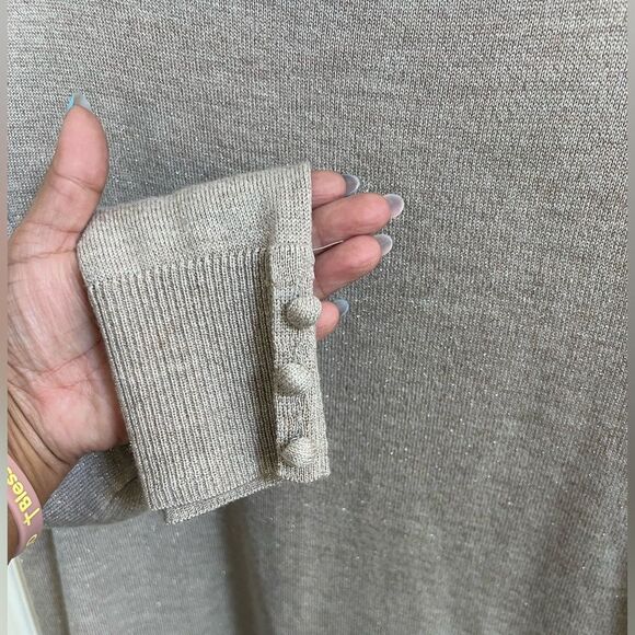 Talbots Sabrina Merino Button Cuff Sweater in Tan Gold Shimmer Size L - Picture 3 of 5